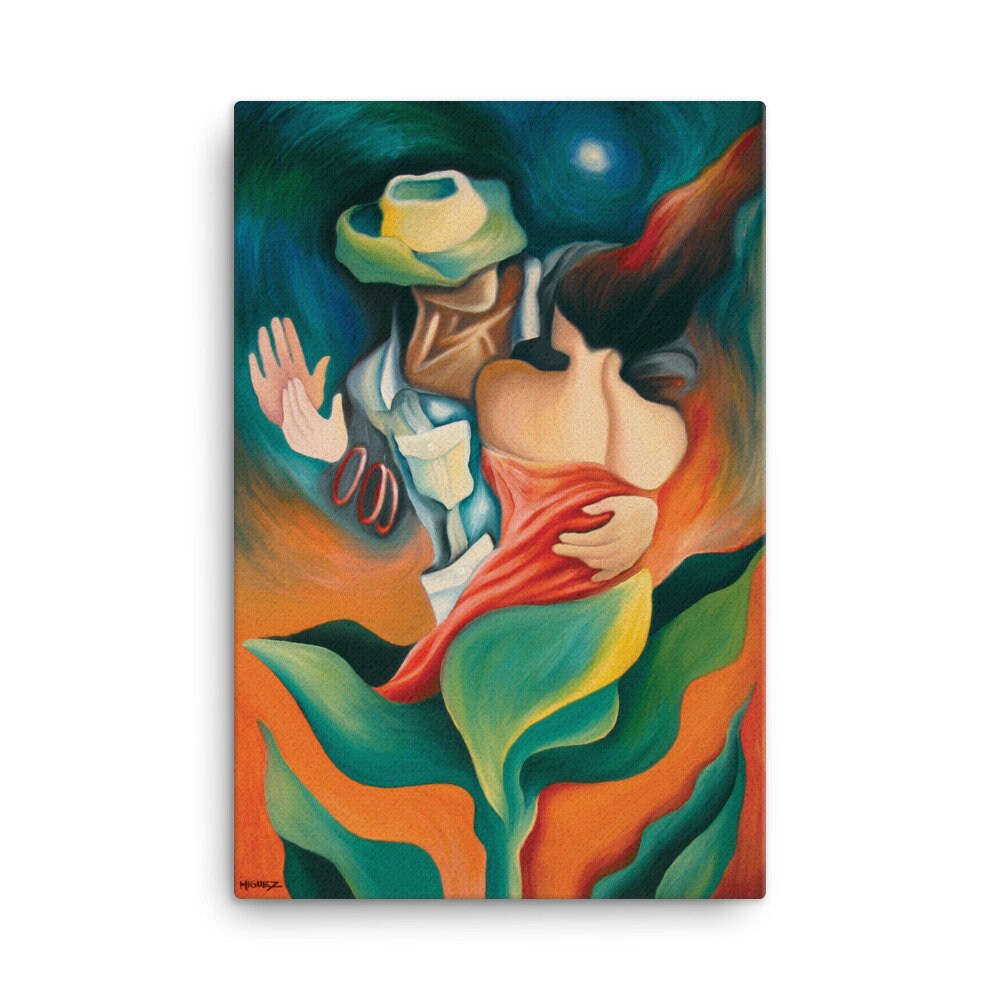 Large Canvas Print. Cuban Art Painting. Stretched Ready to Hang. First Dance by Miguez. Available on Art Paper Various Sizes Home Wall Decor