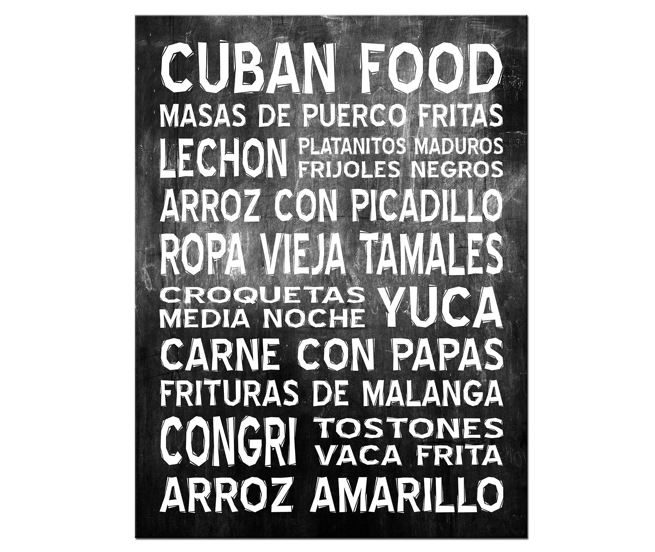 Cuban Food Word Art Stretched Canvas Print, Various Sizes & Colors, Modern Home Wall Decor, Kitchen, discount Restaurant, Vintage, Subway Sign Poster