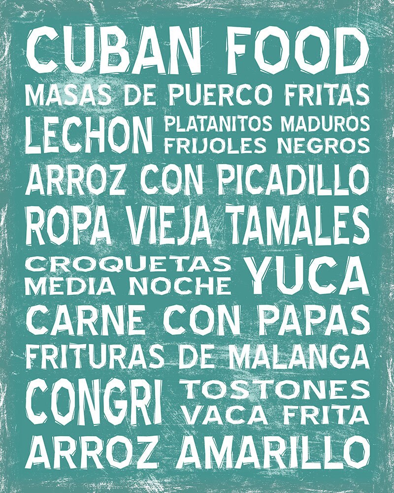 Cuban Food Word Art Stretched fashion Canvas Print, Various Sizes & Colors, Modern Home Wall Decor, Kitchen, Restaurant, Vintage, Subway Sign Poster