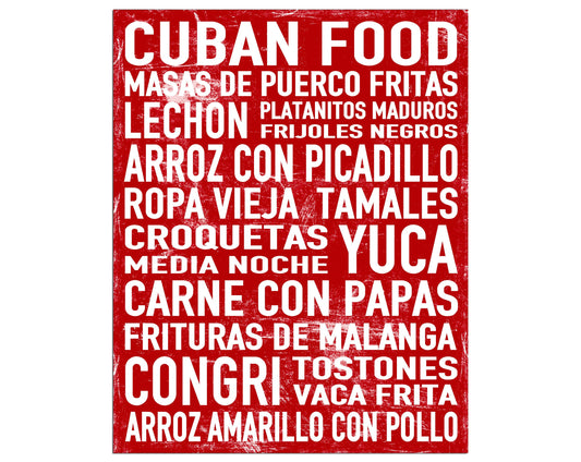 Cuban Food Word Art Poster, Modern Contemporary Home Wall Decor, Print, Kitchen, Restaurant, Vintage, Subway Art, Sign, Various Sizes, Red