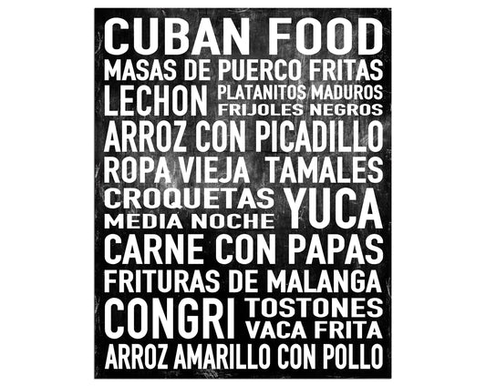 Cuban Food Word Art Poster, Modern Contemporary Home Wall Decor, Print, Kitchen, Restaurant, Vintage, Subway Art, Sign, Various Sizes, Black