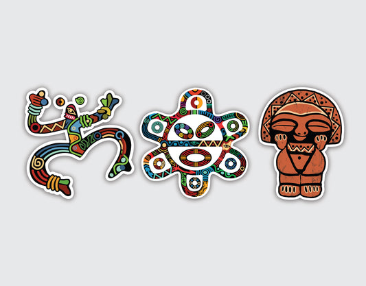 Boricua Taino Stickers Set. Coqui, Sun & Goddess of the Moon Symbol Decals. Cars Rear Windows, Computer Stickers. Indigenous Pre-Columbian