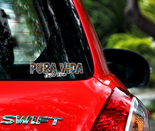 Pura Vida Costa Rica Car Window Sticker. Vehicle Window Vinyl Decal. UV Resistant, Waterproof. Various Sizes