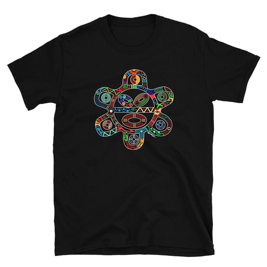 Taino Sun Symbol Unisex Black T-Shirt. Puerto Rico, Boricua, Caribbean, Latino. Tribal Sol Graphic T Shirt. Petroglyph Pre-Columbian Art